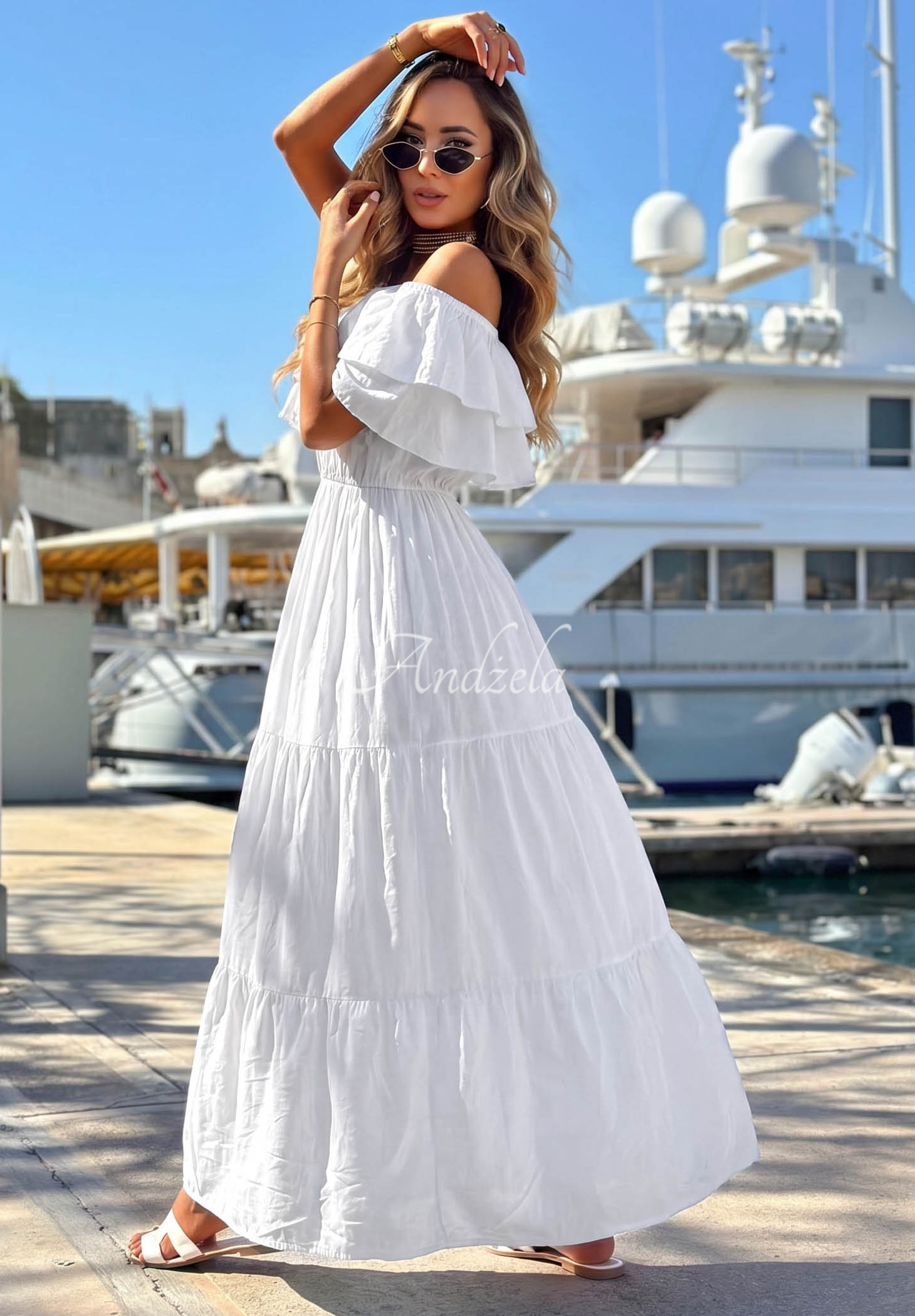 Wiskozowa Dress Spanish style dress z falbankami Santa Ritta White - Andela Online Store Wiskozowa Dress Spanish style dress z falbankami Santa Ritta White - Andela Online Store