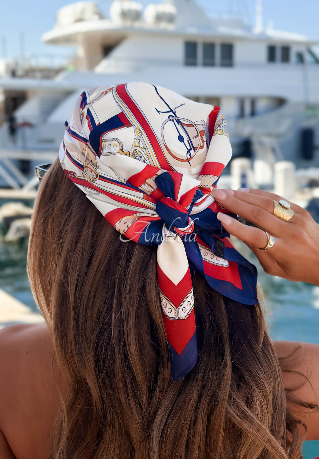 Out Of Time Red and Navy Blue Patterned Viscose Scarf