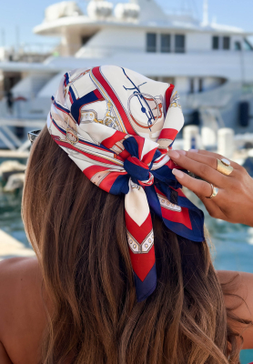 Out Of Time Red and Navy Blue Patterned Viscose Scarf