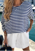 Krótka bluza w paski z kieszenią Sail Winds biało-granatowa