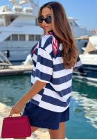 T-shirt w paski Marine Life biało-granatowy
