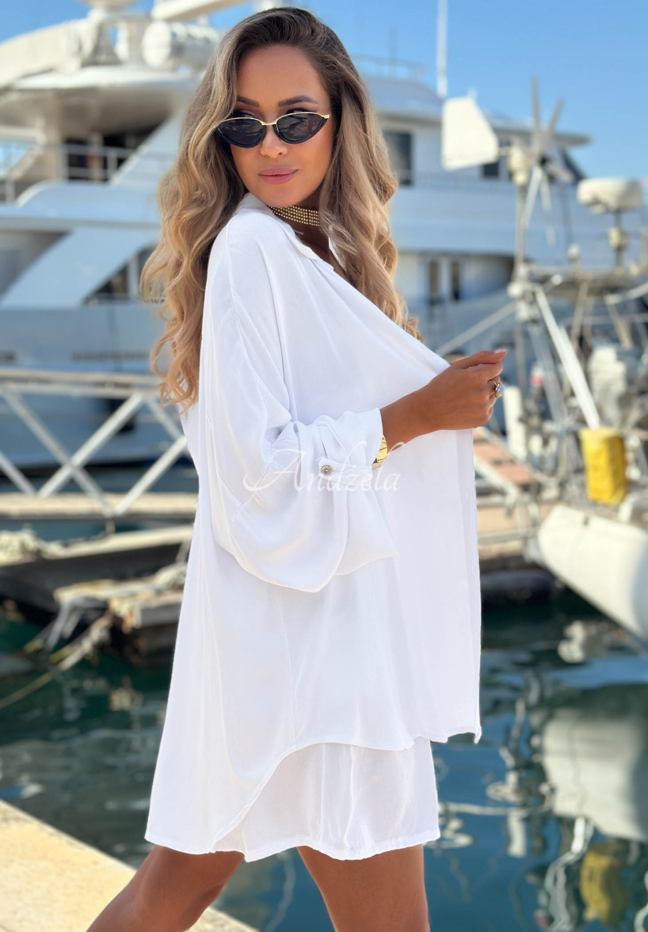 Sunbliss White Viscose Shirt and Shorts Set