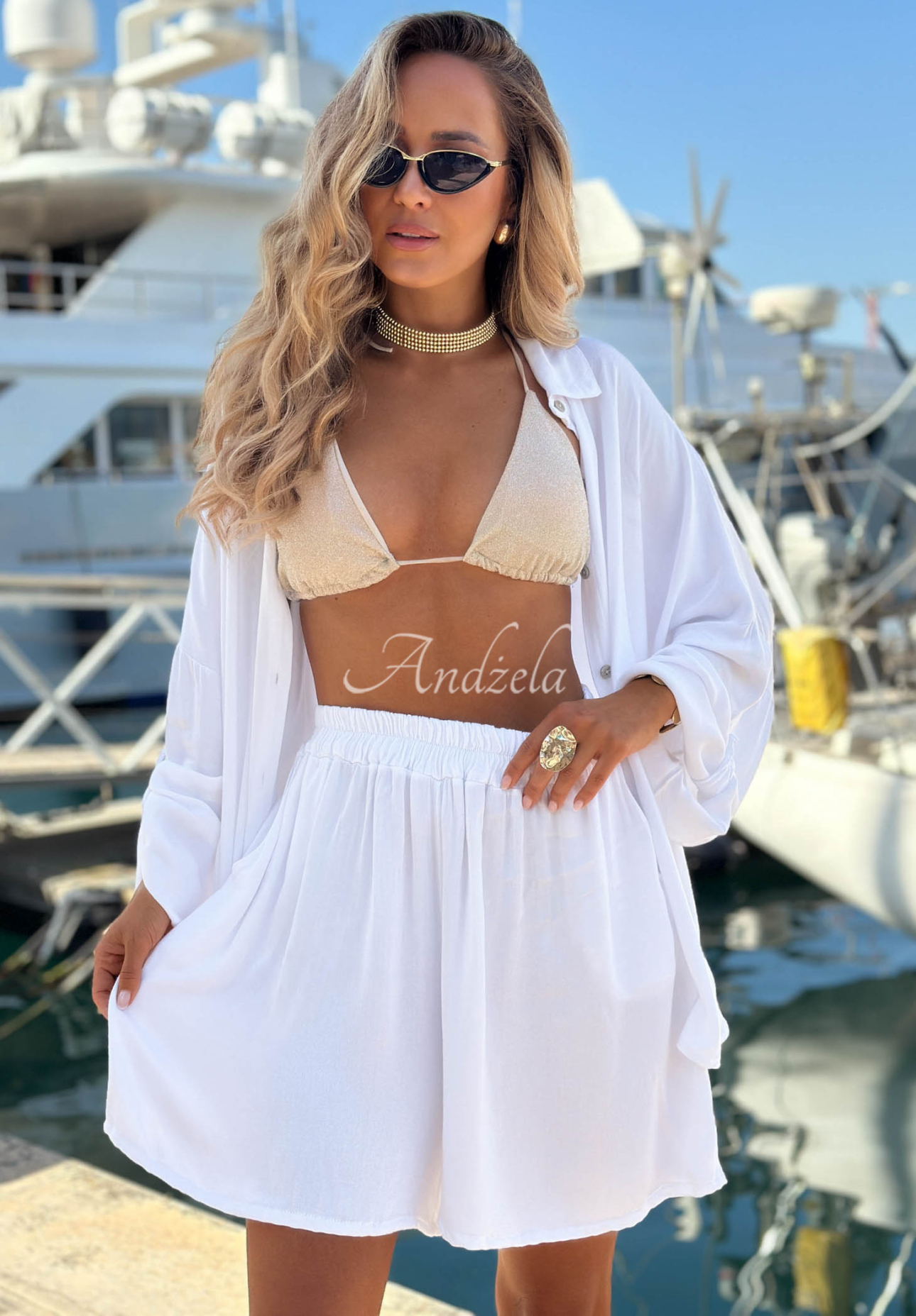 Sunbliss White Viscose Shirt and Shorts Set