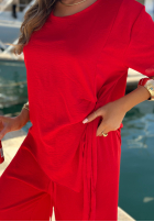 Komplet wiązana bluzka i spodnie wide leg Elite Holiday czerwony
