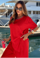 Komplet wiązana bluzka i spodnie wide leg Elite Holiday czerwony