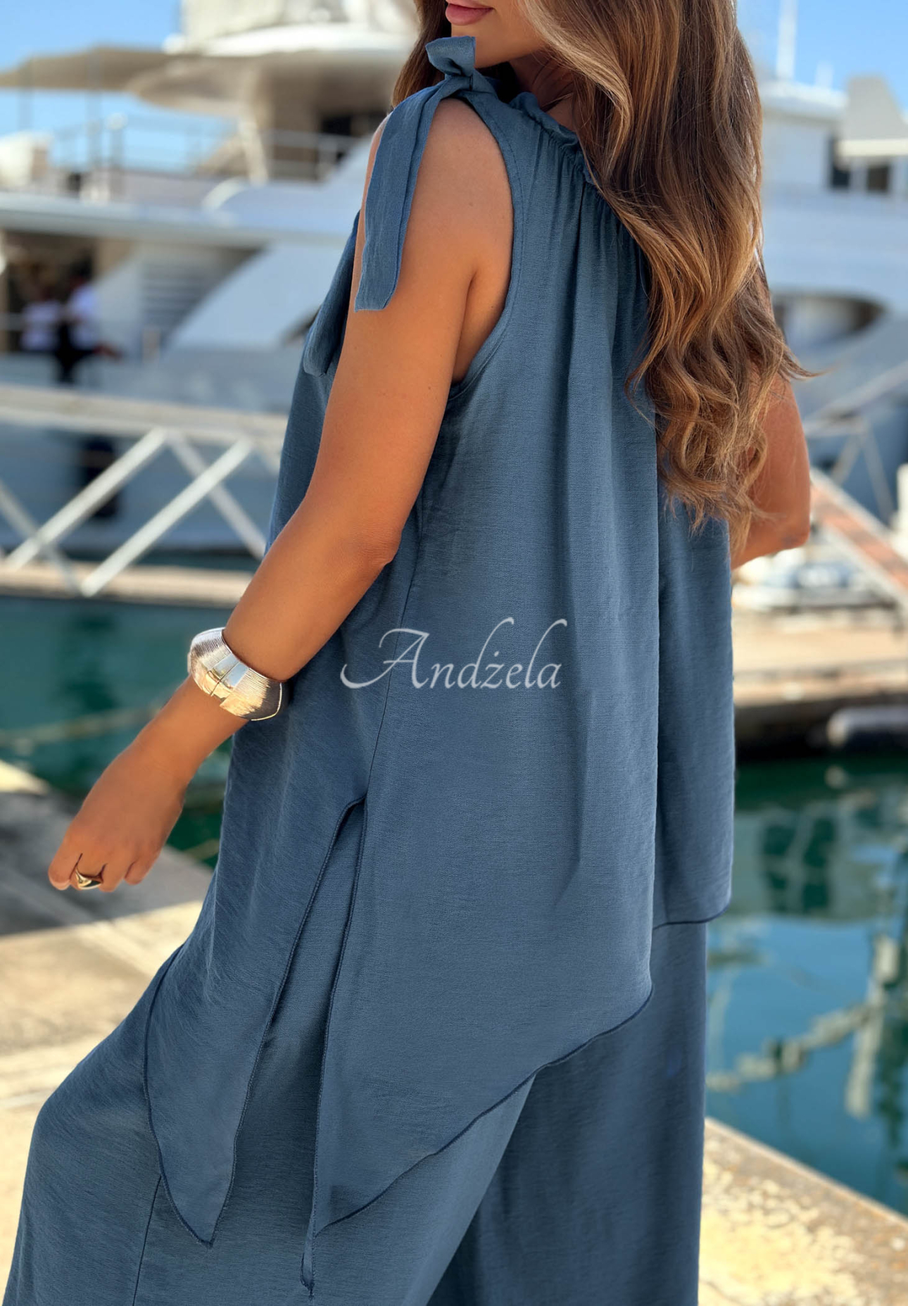 Sun Flame blue viscose blouse and jogger pants set