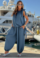 Sun Flame blue viscose blouse and jogger pants set