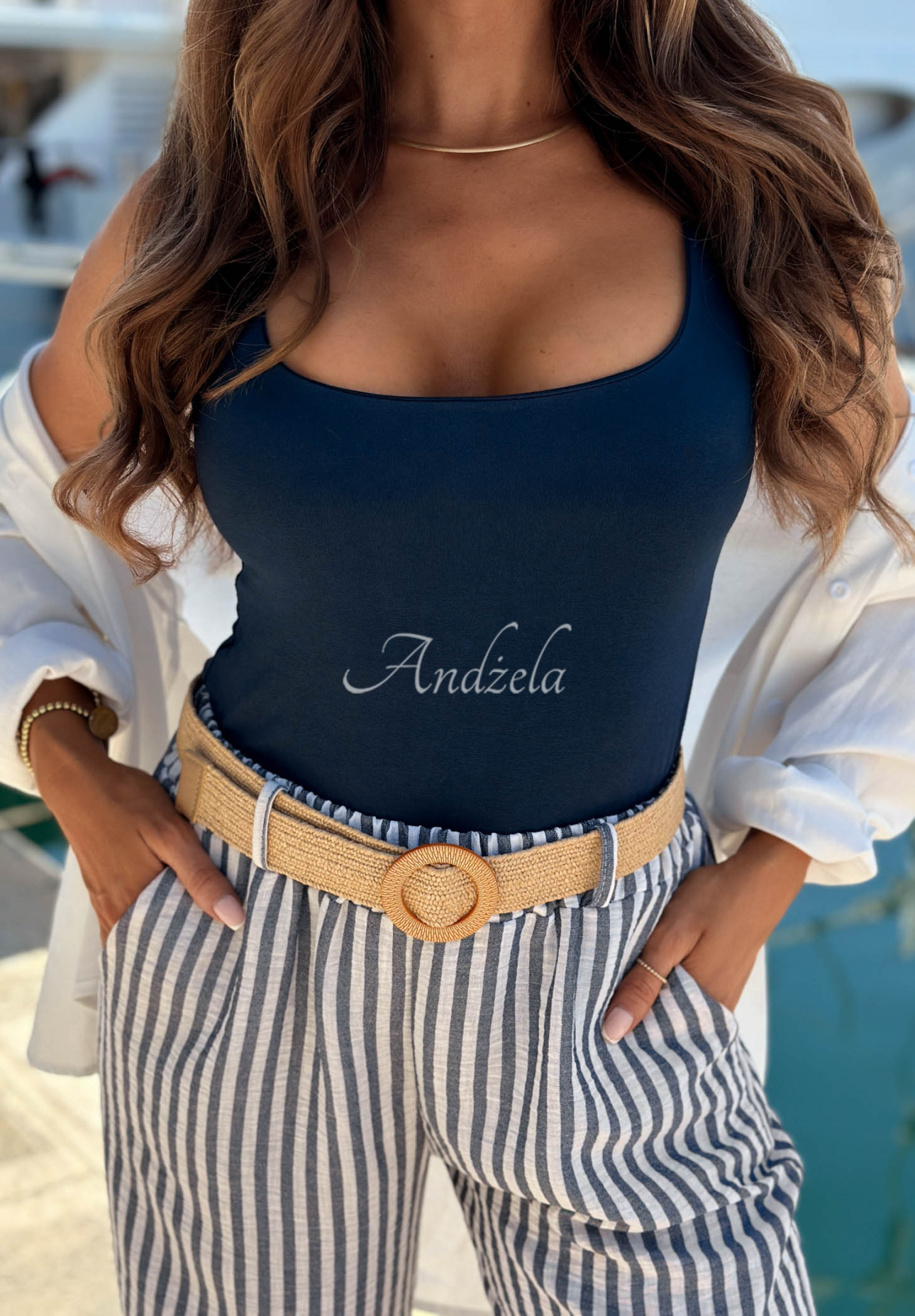 Viscose top with neckline All Coming Back navy blue