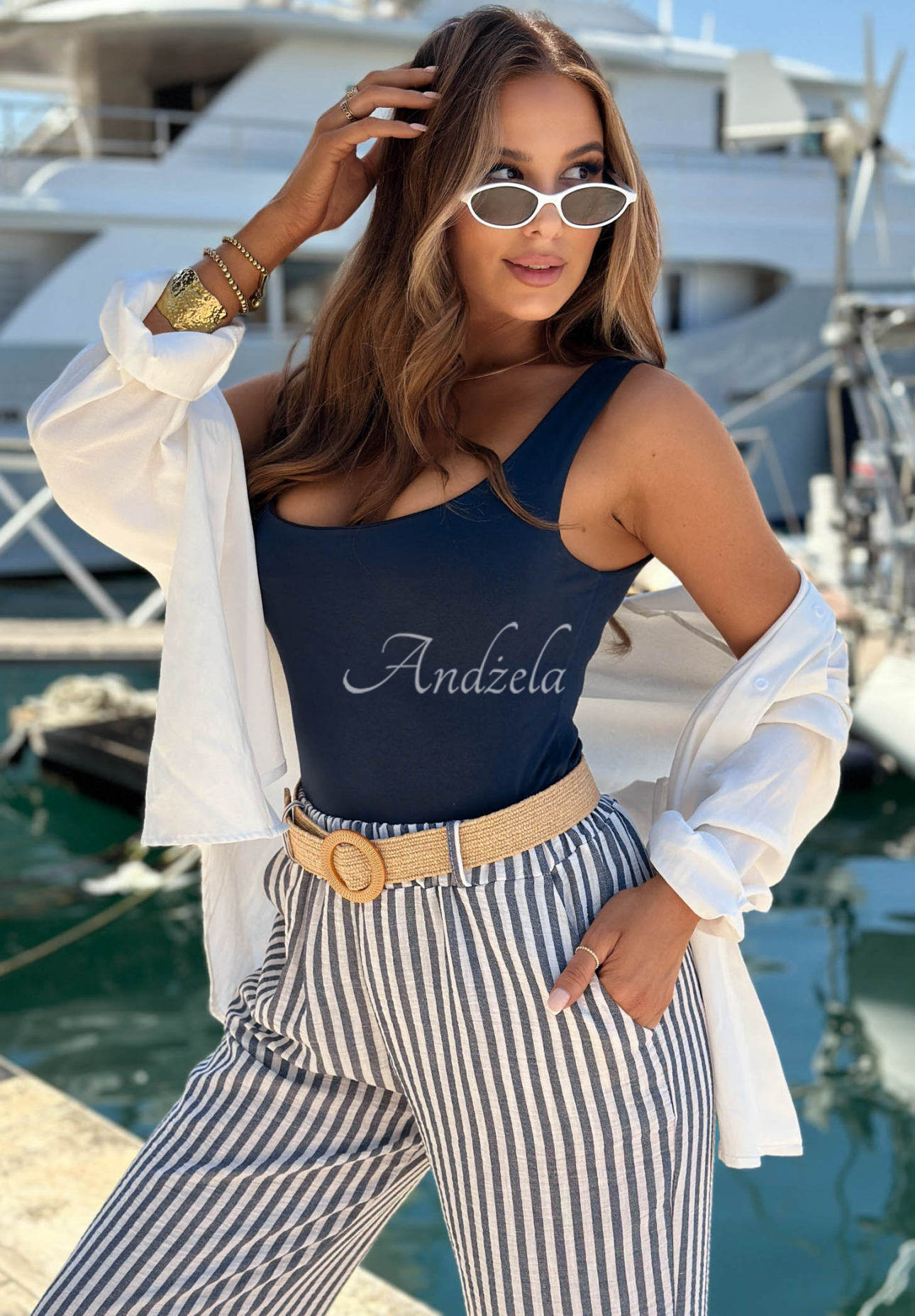 Viscose top with neckline All Coming Back navy blue