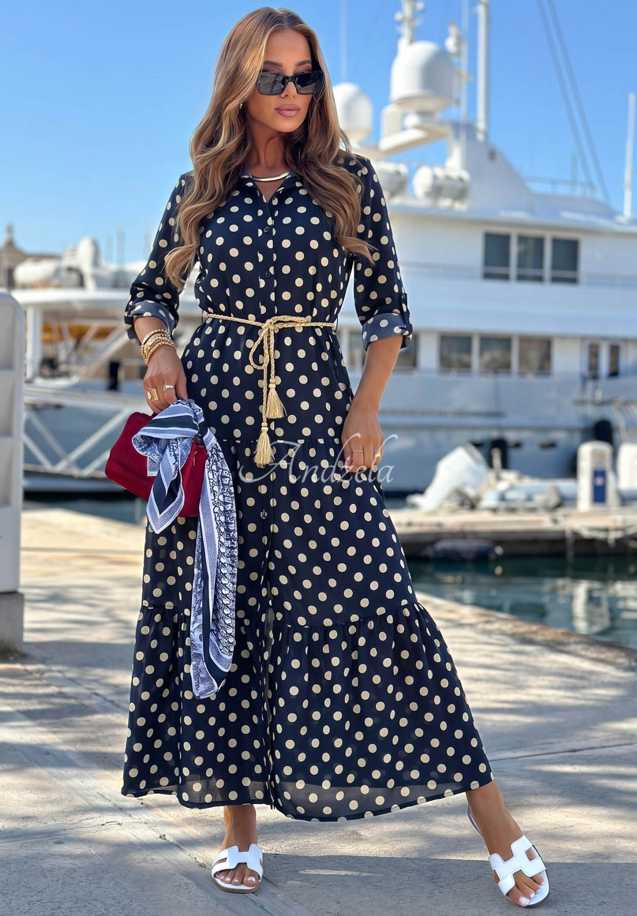 Summer Dots Navy Blue Cotton Polka Dot Shirt Dress
