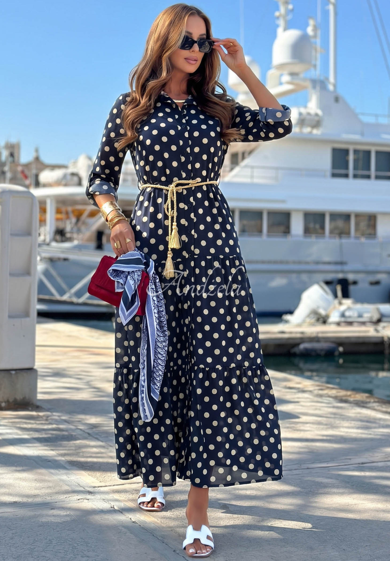 Summer Dots Navy Blue Cotton Polka Dot Shirt Dress