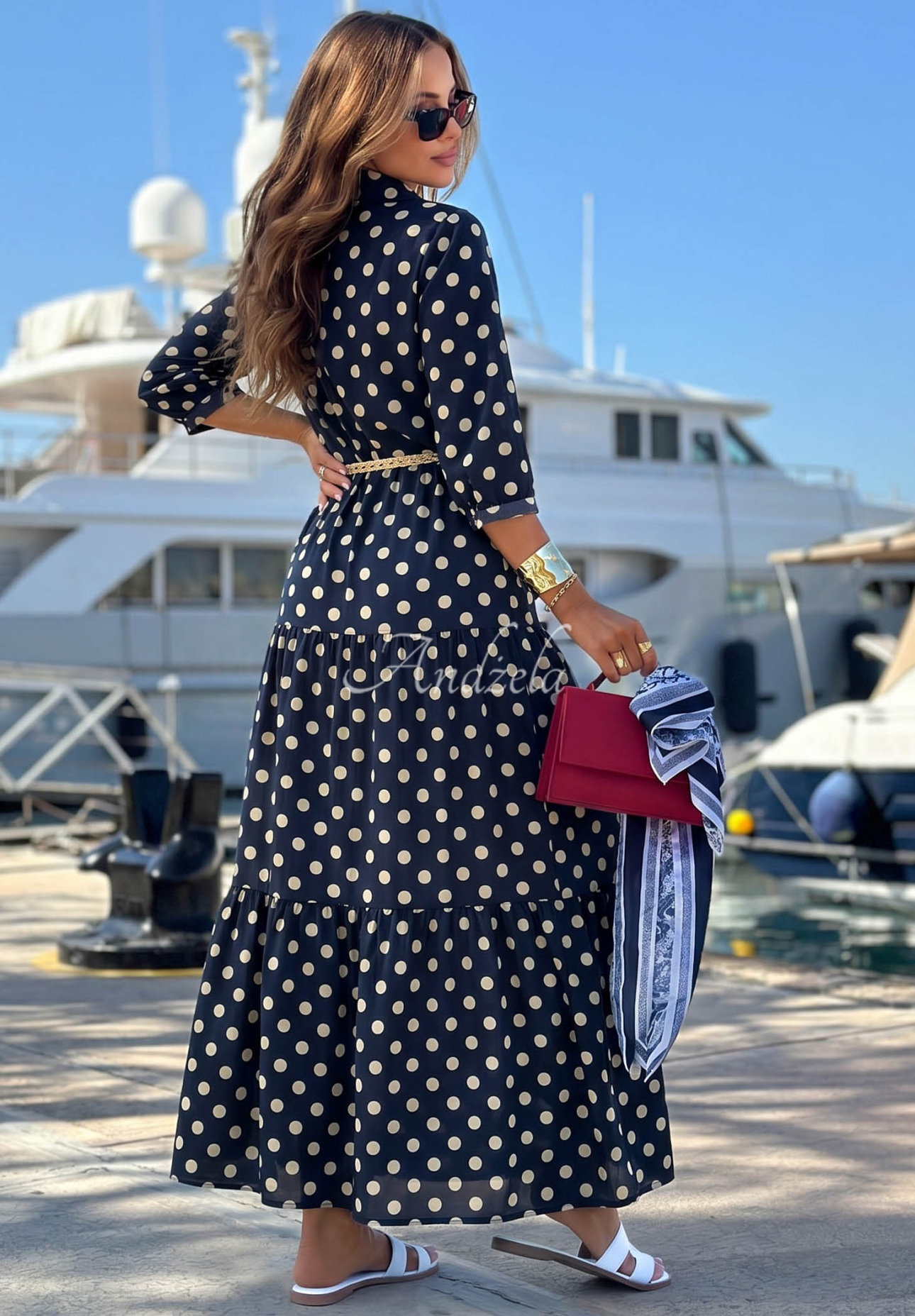 Summer Dots Navy Blue Cotton Polka Dot Shirt Dress