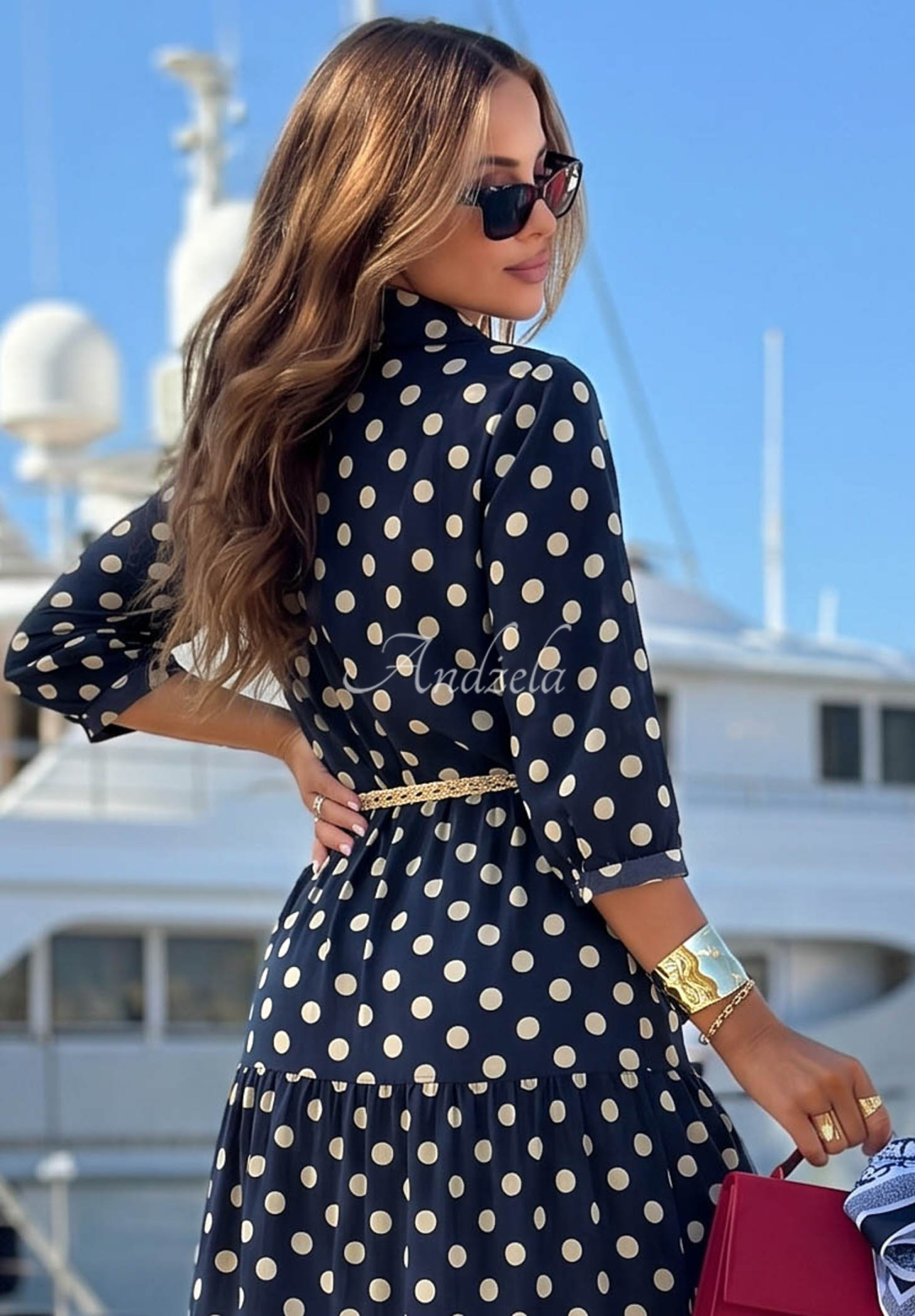Summer Dots Navy Blue Cotton Polka Dot Shirt Dress