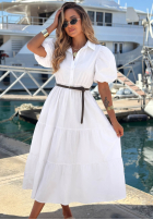 Koszulowa sukienka maxi z bufkami Summer Light granatowa
