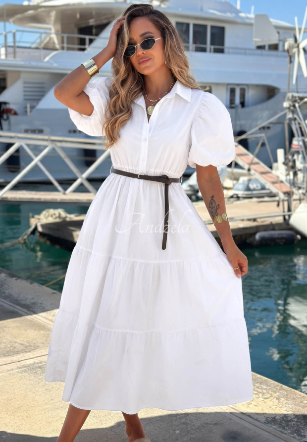 Koszulowa bawełniana sukienka z bufkami Summer Light biała