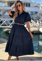 Koszulowa sukienka maxi z bufkami Summer Light granatowa