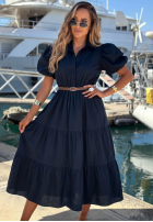 Koszulowa sukienka maxi z bufkami Summer Light granatowa