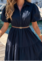 Koszulowa sukienka maxi z bufkami Summer Light granatowa