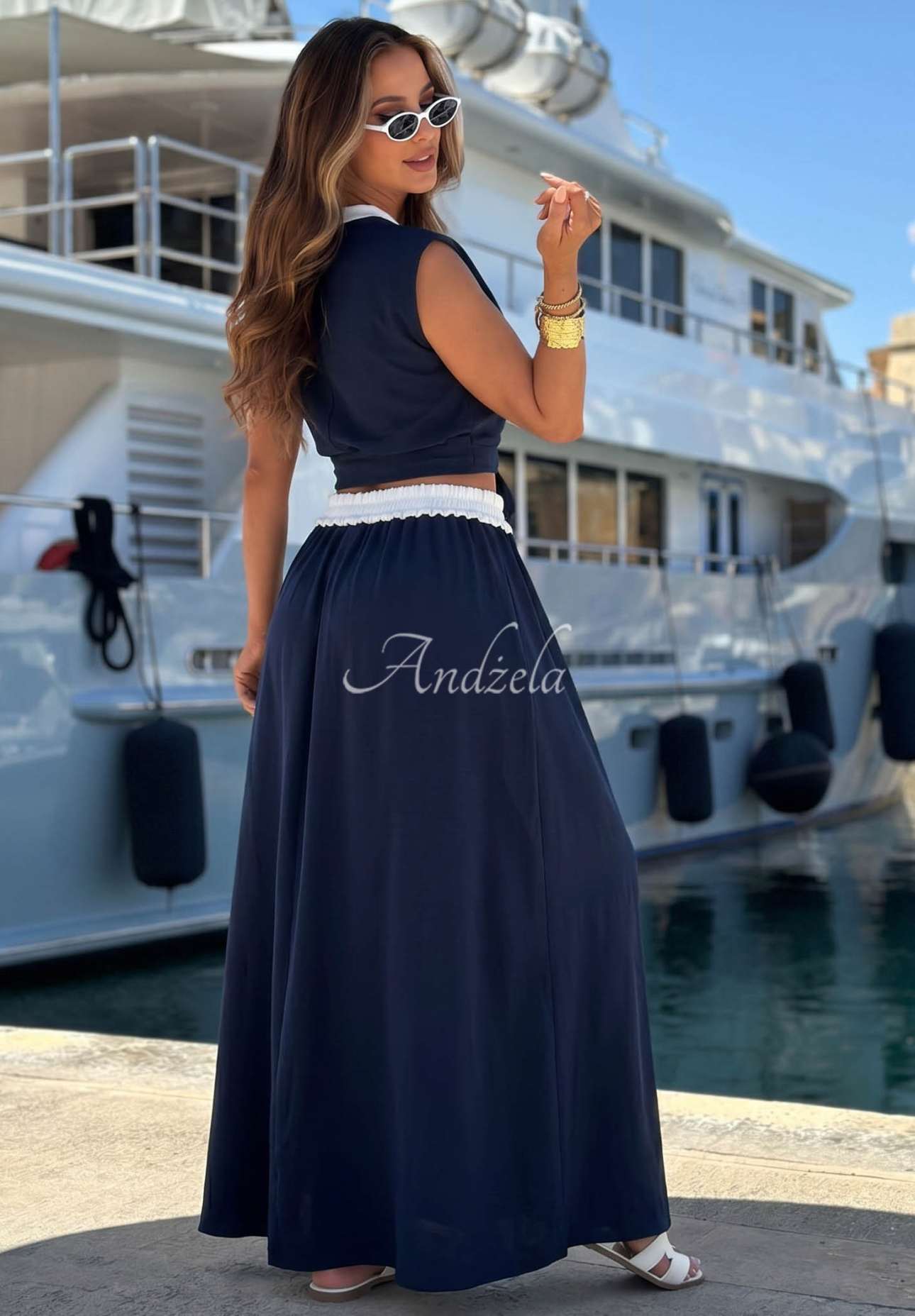 Marina Club Navy Blue Cotton Maxi Skirt