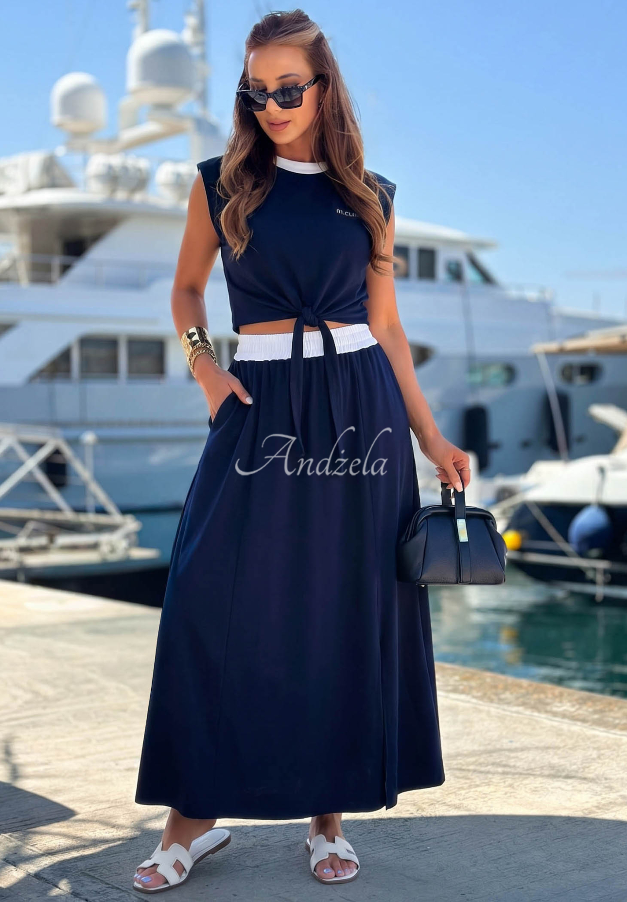 Bawełniana spódnica maxi Marina Club granatowa