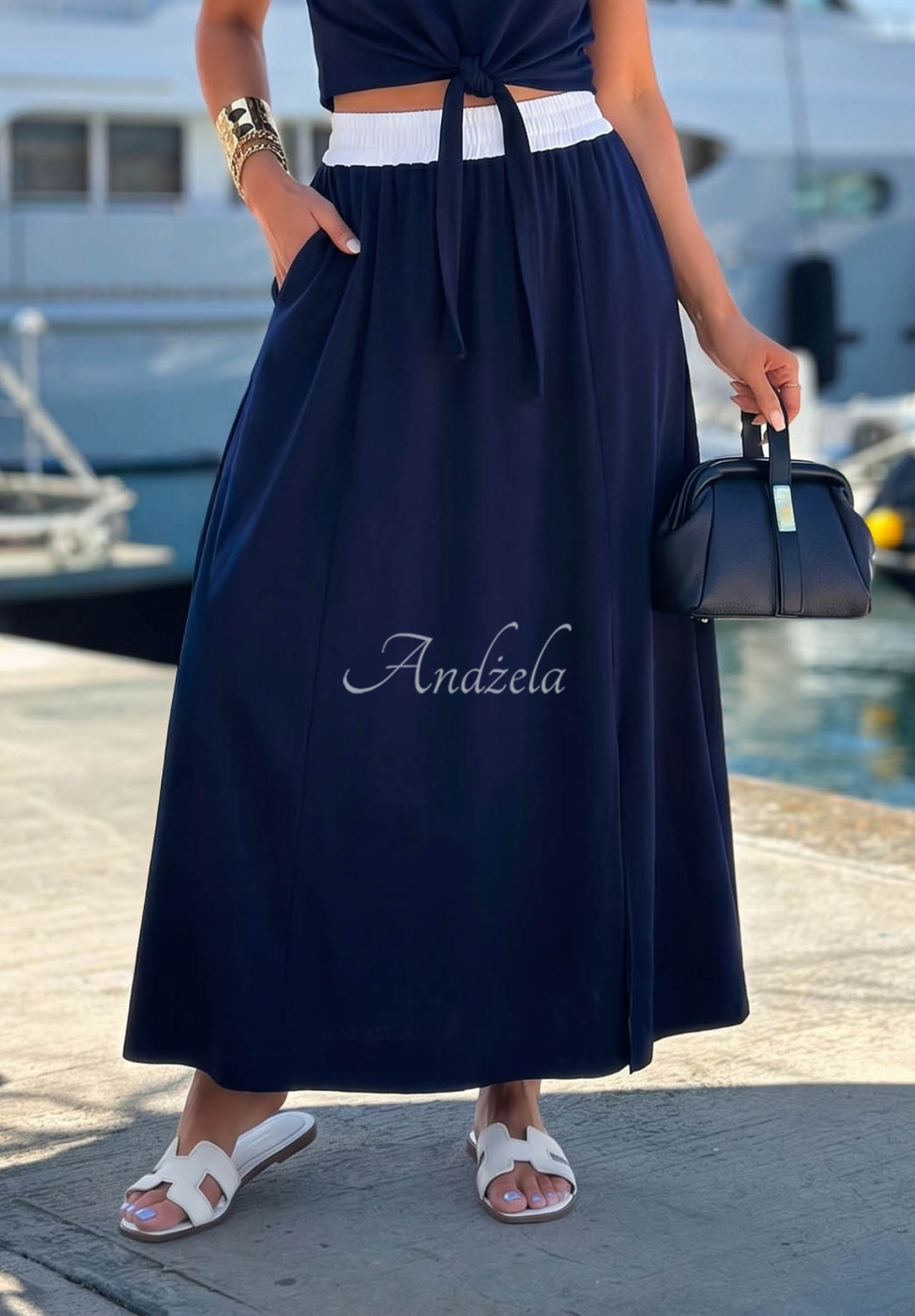 Bawełniana spódnica maxi Marina Club granatowa