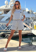 Bawełniany komplet bluzka i szorty w paski Sunny Stripes Set biało-granatowy