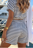 Bawełniany komplet bluzka i szorty w paski Sunny Stripes Set biało-granatowy