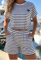 M.Club White and Navy Blue Striped Cotton T-Shirt and Shorts Set