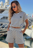 Bawełniany komplet bluzka i szorty w paski Sunny Stripes Set biało-granatowy