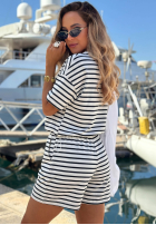 Bawełniany komplet bluzka i szorty w paski Sunny Stripes Set biało-granatowy