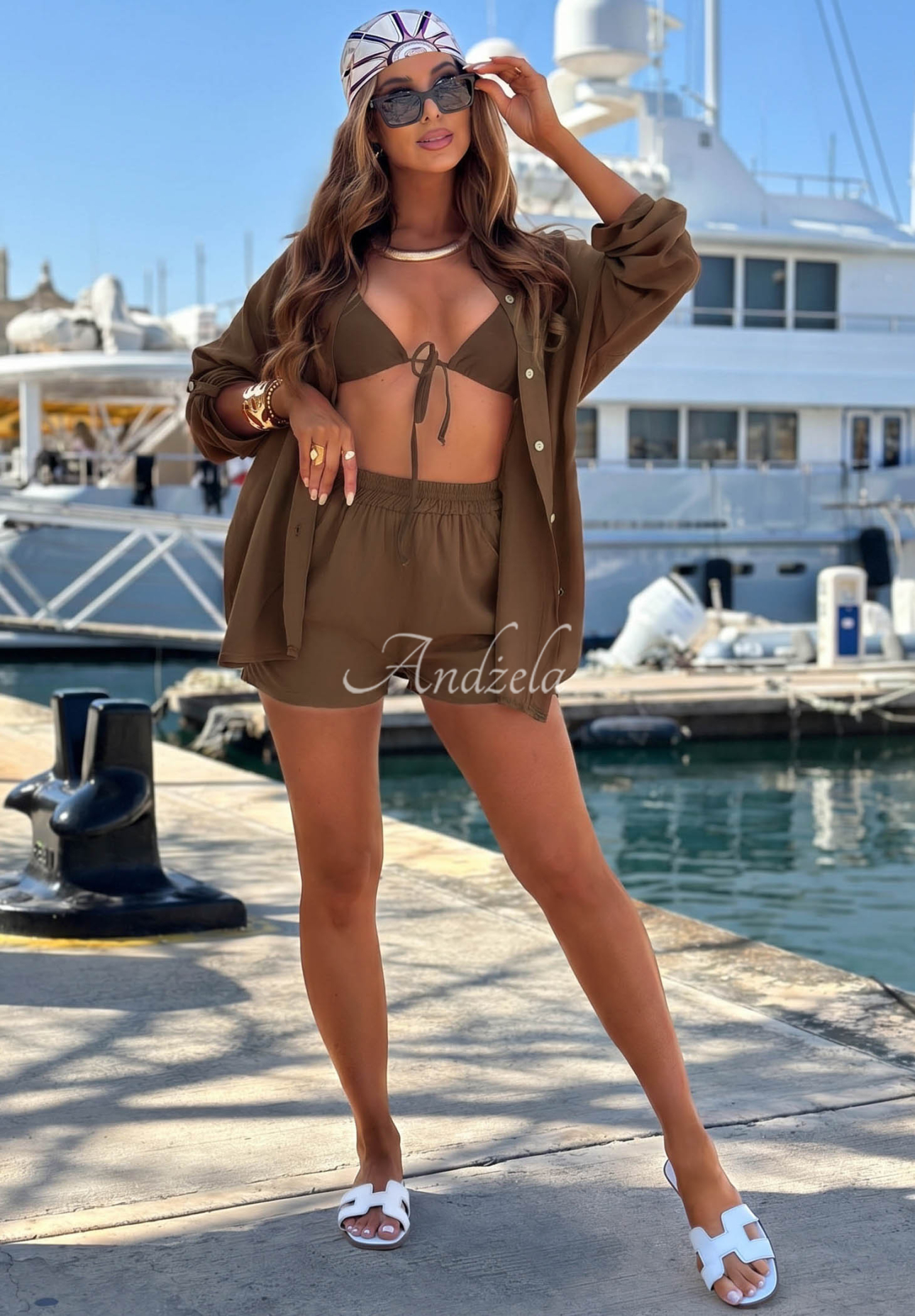 Summer Essence Chocolate-Colored Viscose Shirt and Shorts Set