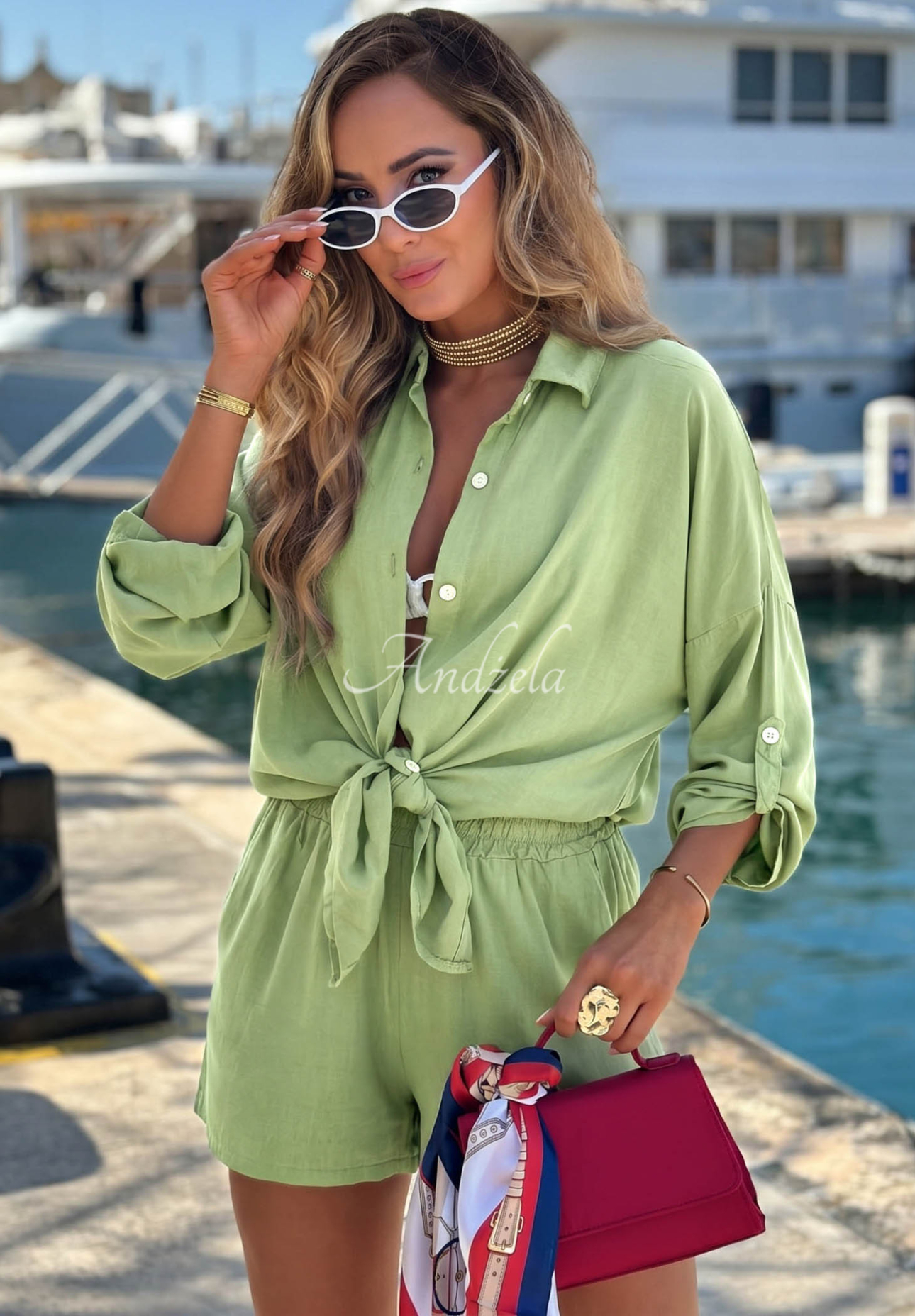 Summer Essence Viscose Shirt and Shorts Set in Pistachio