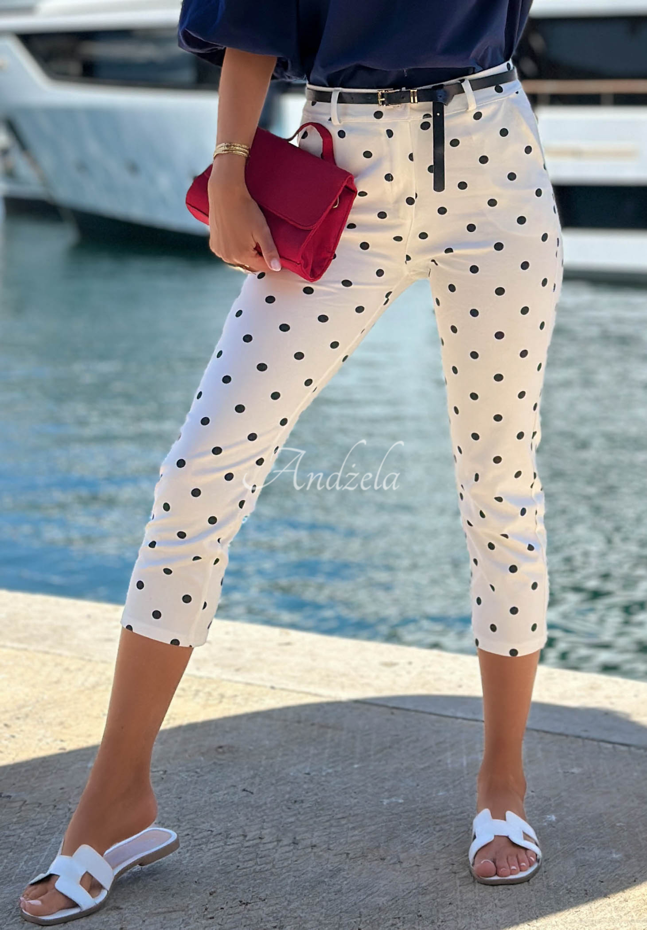 Sunny Bari White Polka Dot Cotton Cigarette Pants