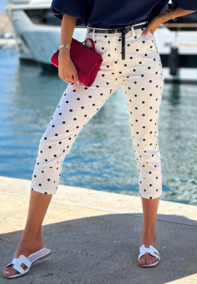Sunny Bari White Polka Dot Cotton Cigarette Pants