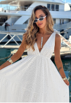 Ażurowa sukienka maxi na ramiączkach boho Sun Essence biała