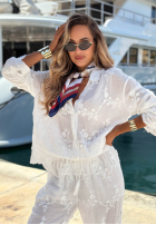 Haftowany komplet bawełniana koszula i spodnie boho Capri Holiday biały