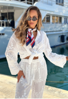 Haftowany komplet bawełniana koszula i spodnie boho Capri Holiday biały
