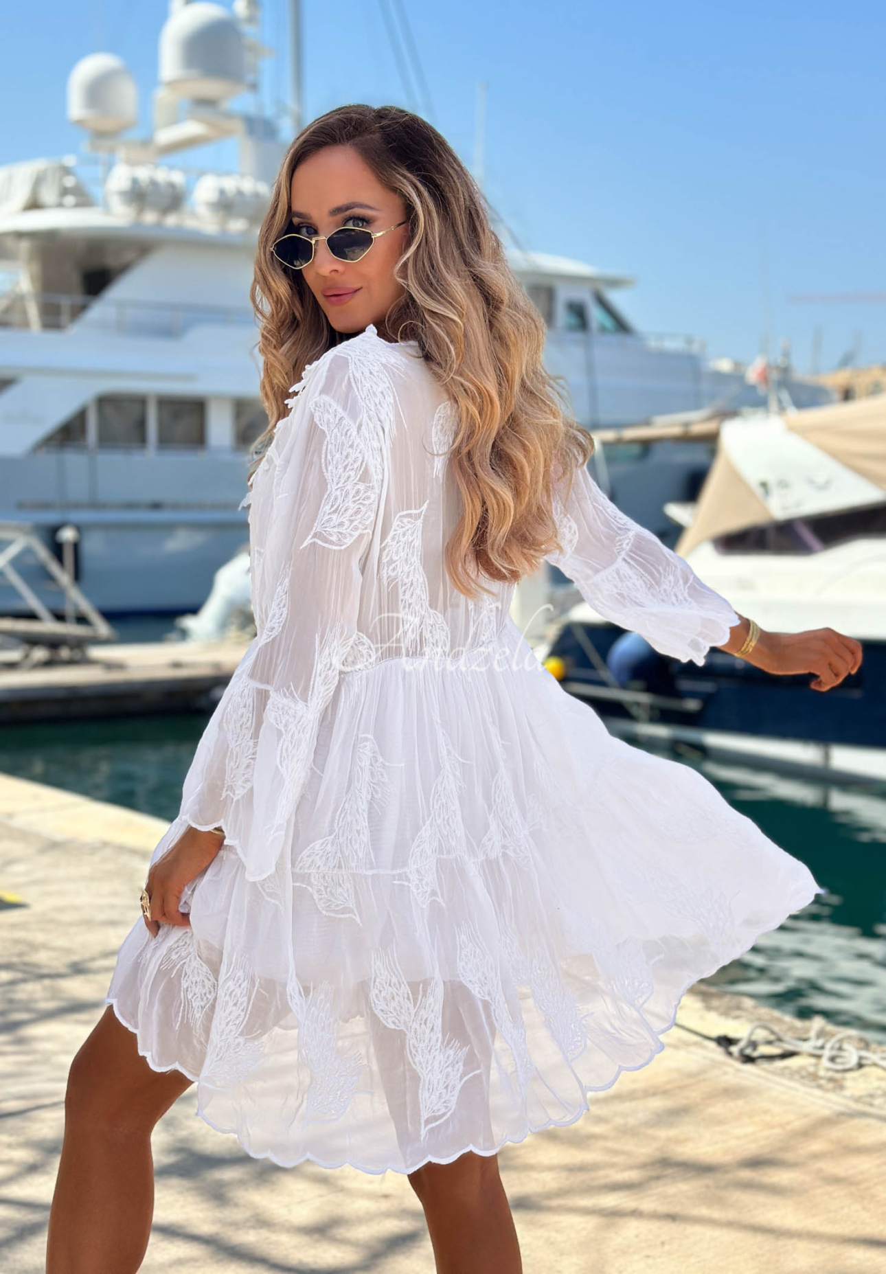 Summer Lady White Boho Viscose Lace Embroidered Dress