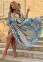 Wzorzysta sukienka maxi z szerokimi rękawami Summer Doll pistacjowa