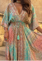 Wzorzysta sukienka maxi z szerokimi rękawami Summer Doll pistacjowa