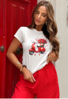 Rosie Vespa White and Red Printed Cotton T-Shirt