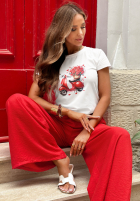 T-shirt z nadrukiem Rosie Vespa biało-czerwony
