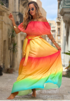 Sukienka maxi hiszpanka ombre Solar Rainbow czerwono-żółta