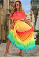 Sukienka maxi hiszpanka ombre Solar Rainbow czerwono-żółta