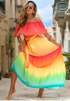 Sukienka maxi hiszpanka ombre Solar Rainbow czerwono-żółta