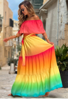 Sukienka maxi hiszpanka ombre Solar Rainbow czerwono-żółta
