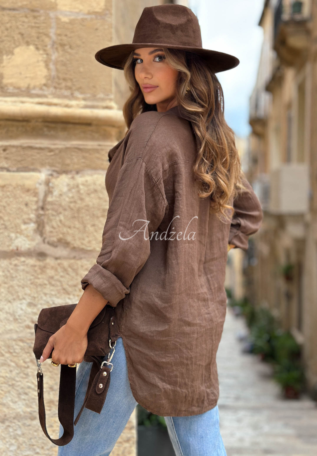 Vilano Beach linen shirt chocolate