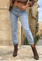 Spodnie jeansowe baggy z paskiem Denim Touch niebieskie