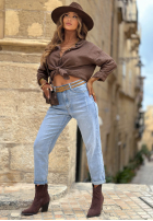Spodnie jeansowe baggy z paskiem Denim Touch niebieskie