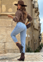 Spodnie jeansowe baggy z paskiem Denim Touch niebieskie
